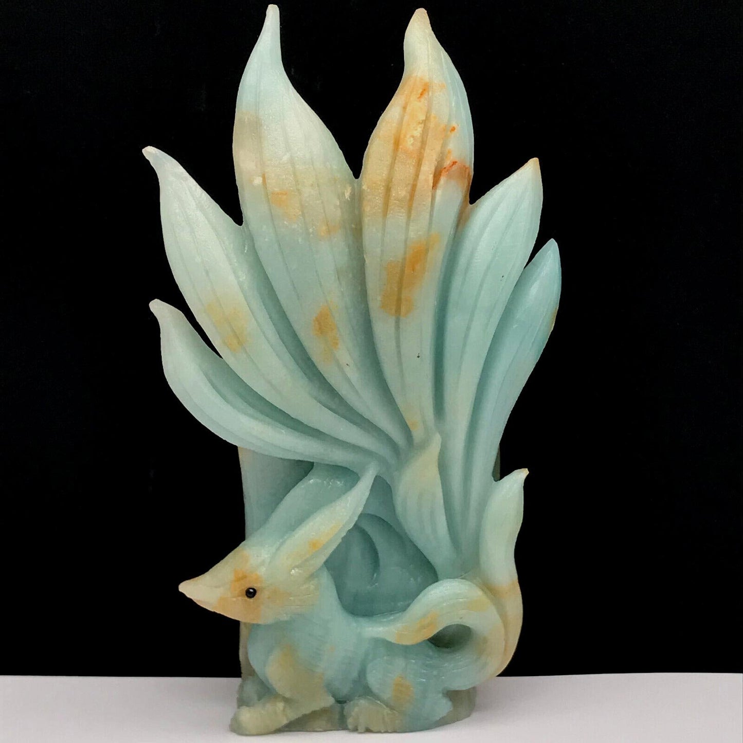 Rare Amazonite Kitsune with Quartz Inclusion Crystals, 135mm Tall, 394g (Blue, Yellow, Brown)