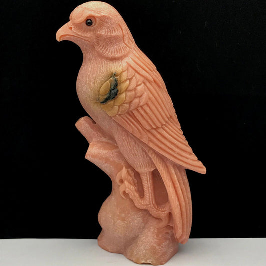 Precious Pink Dolomite Marble Falcon, 163mm Tall, 642g (Orange, Red, Yellow)