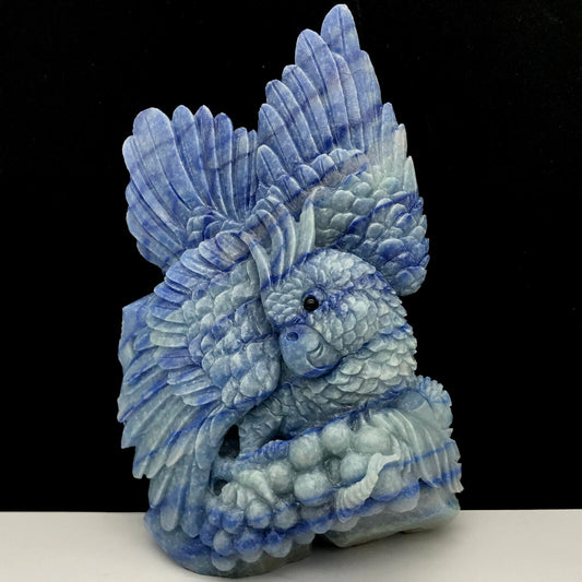 Precious Blue Aventurine Parrot, 156mm Tall, 722g (Blue, Gray)