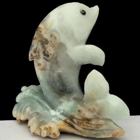 Rare Amazonite Dolphin, 88mm Tall, 238g (Green, Yellow, Brown)