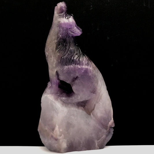 Precious Amethyst Wolf with Solid Crystals, 146mm Tall, 419g (Purple, Pink)