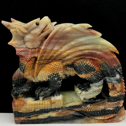 Exquisite Amazonite Dragon, 142mm Tall, 1360g (Orange, Red, Black)