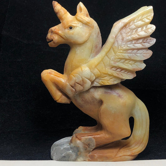 Rare Amazonite Winged Unicorn with Quartz Inclusion Crystals, 140mm Tall, 485g (Yellow, Orange)