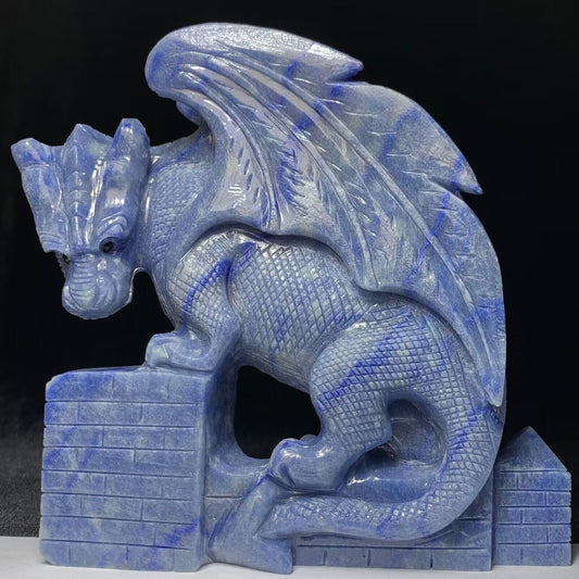Precious Blue Aventurine Dragon, 136mm Tall, 944g (Blue, Grey)