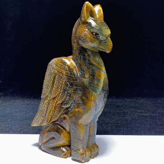 Precious Tigereye Gryphon with Solid Crystals, 120mm Tall, 242g (Black, Orange, Grey)