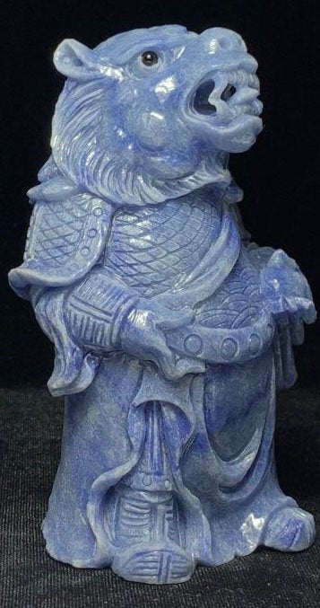 Stunning Blue Aventurine Anthro Lion, 108mm Tall, 419g (Blue, Gray)