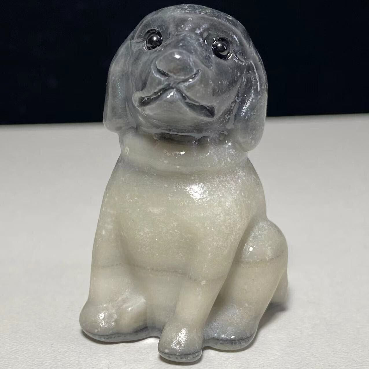 Unusual Taiji Stone Puppy Dog, 48mm Tall, 52g (White, Gray, Black)