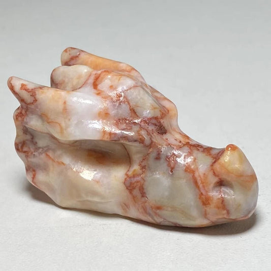 Unusual Red Vein Jasper Skull Dragon, 25mm Tall, 30g (White, Pink, Red)