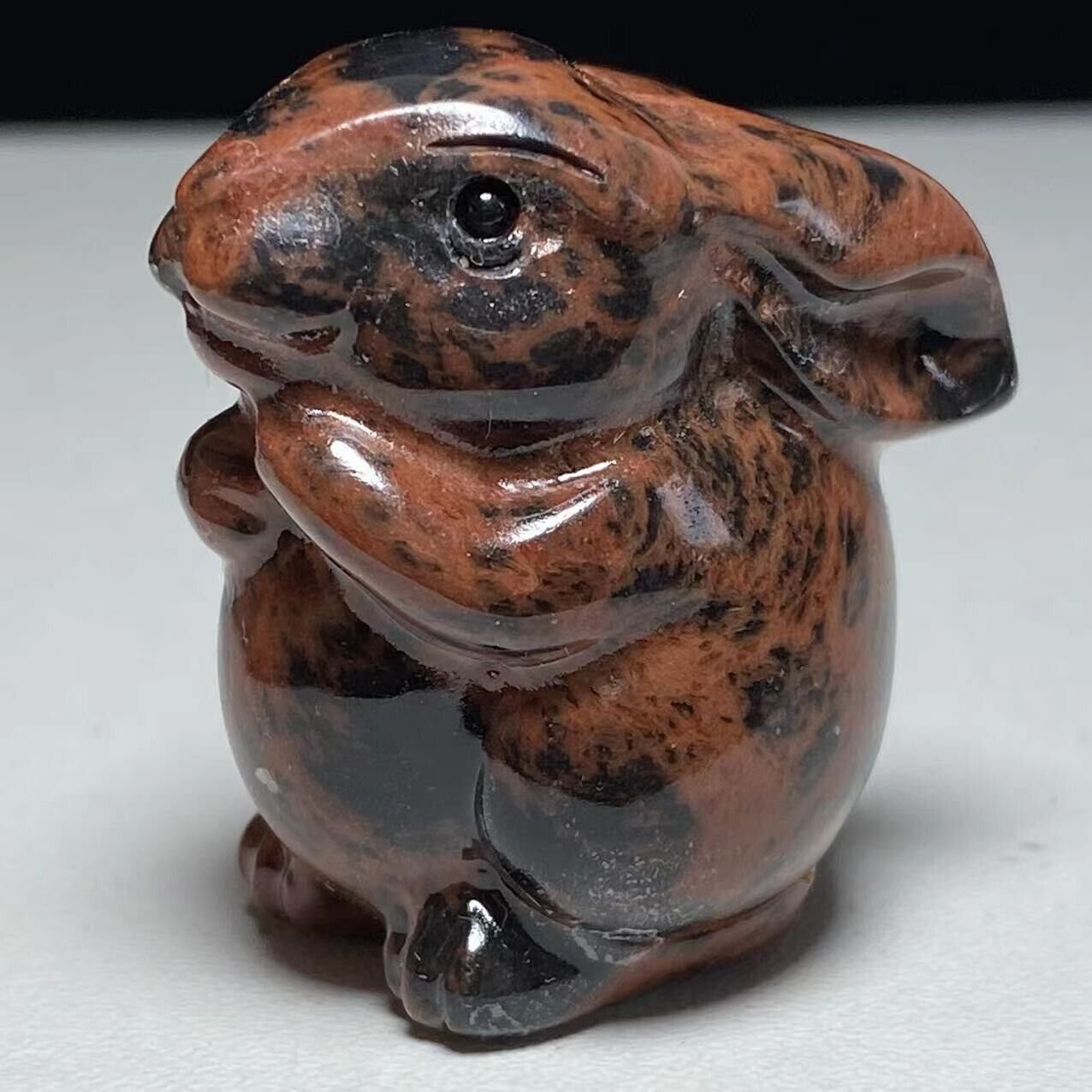 Unusual Mahogany Obsidian Rabbit, 35mm Tall, 35g (Black, Red, Brown)