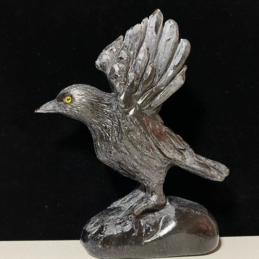 Stunning Gold Obsidian Crow, 118mm Tall, 246g (Black, Gray, Yellow)