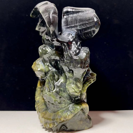 Rare Jade Dragon, 118mm Tall, 455g (Black, Green, Gray)