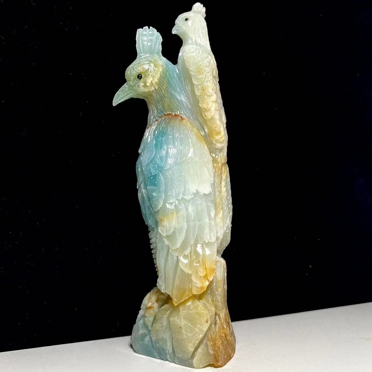 Stunning Amazonite Phoenix with Geodic Quartz Crystals, 70mm Tall, 451g (Blue, White, Green, Yellow)