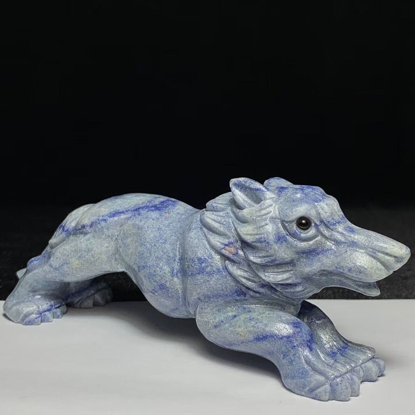 Unusual Blue Aventurine Wolf, 48mm Tall, 200g (Blue, Gray)