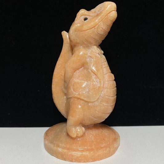 Rare Orange Aventurine Anthro Crocodile, 98mm Tall, 226g (Pink, Red, Orange)