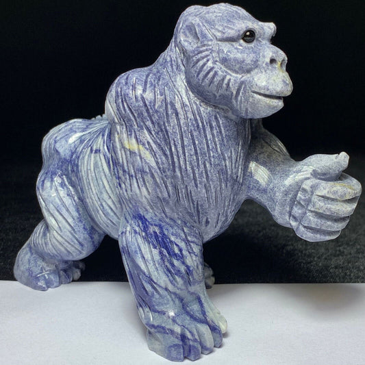 Rare Blue Aventurine Gorilla, 95mm Tall, 434g (Blue, Gray)