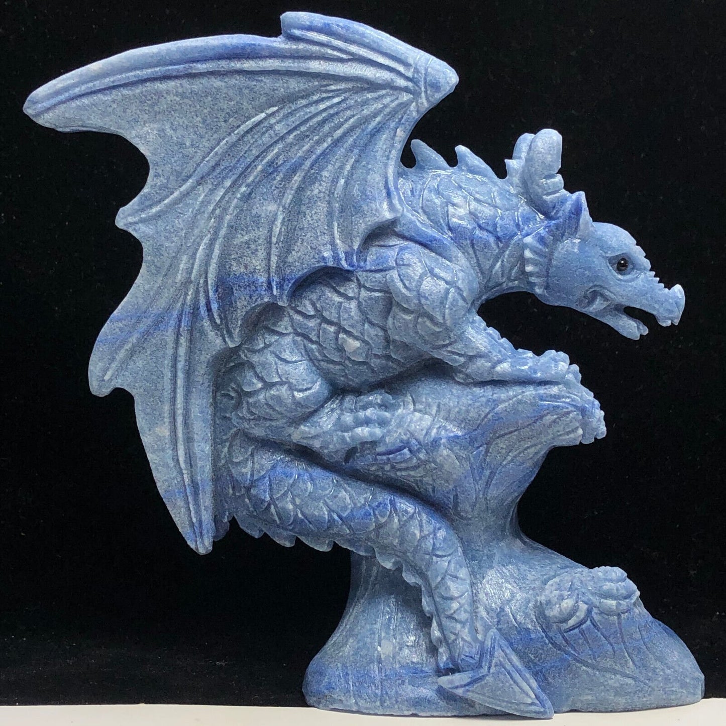 Rare Blue Aventurine Dragon, 122mm Tall, 427g (Blue, Gray)