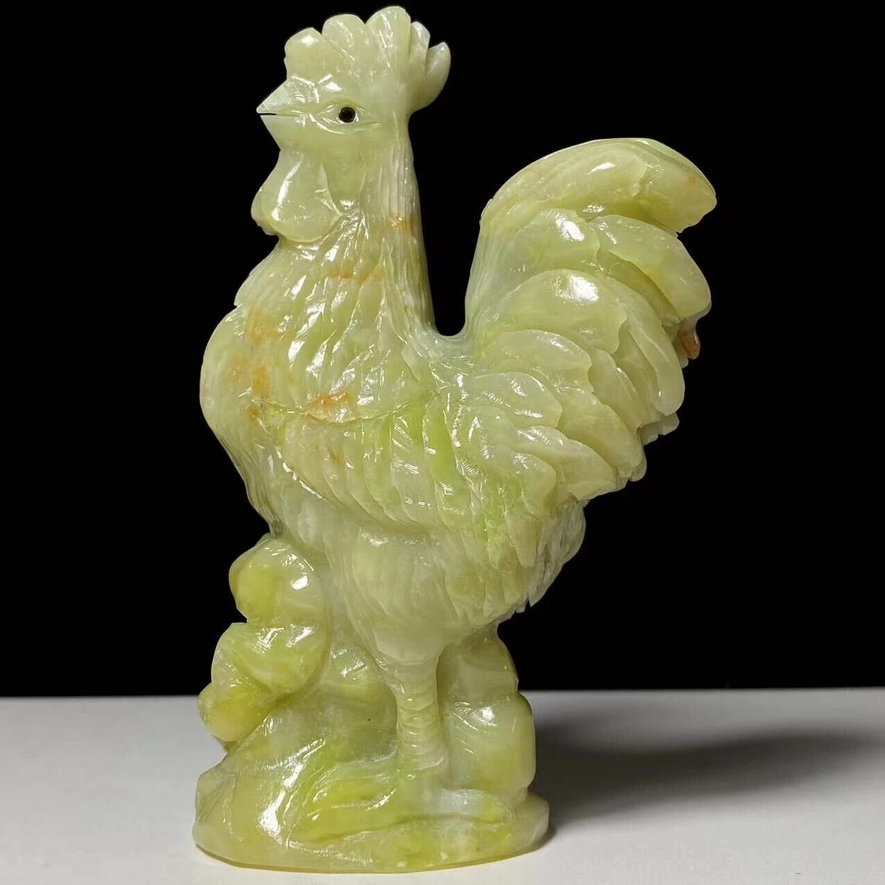 Rare Serpentine Rooster Chicken, 121mm Tall, 332g (Green, Yellow, Orange)