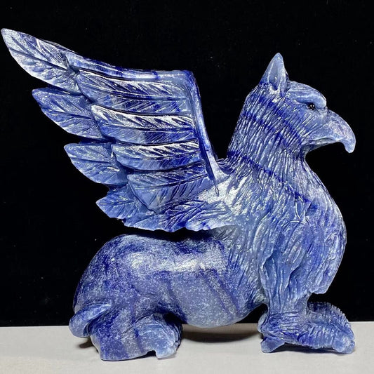Rare Blue Aventurine Gryphon, 131mm Tall, 430g (Blue, Gray)