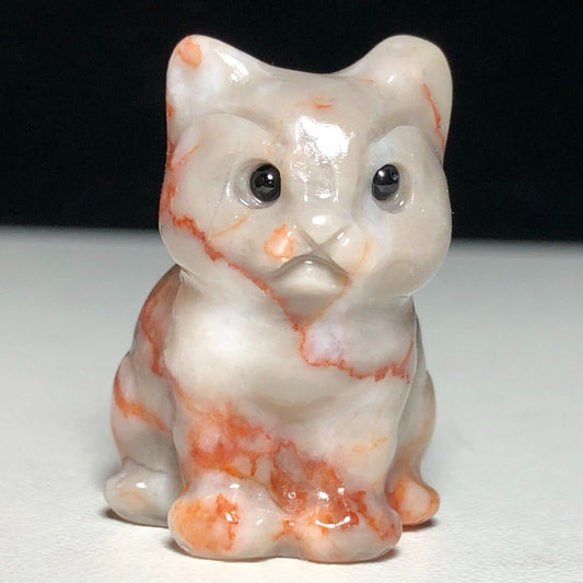 Unusual Red Vein Jasper Front Cat, 30mm Tall, 24g (White, Red, Black)