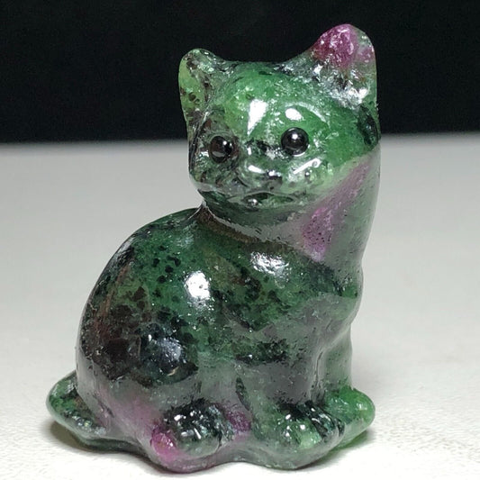 Rare Anyolite Side Cat, 30mm Tall, 16g (Green, Purple, Black)