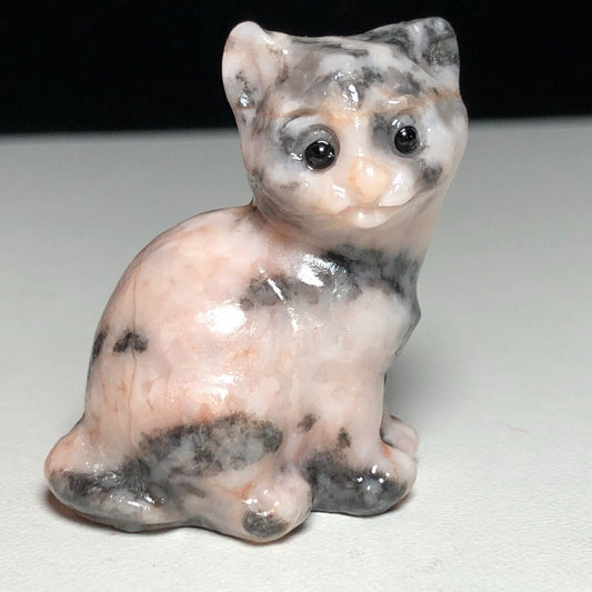 Unusual Rhodonite  Side Cat, 38mm Tall, 28g (Pink, Red, Gray)