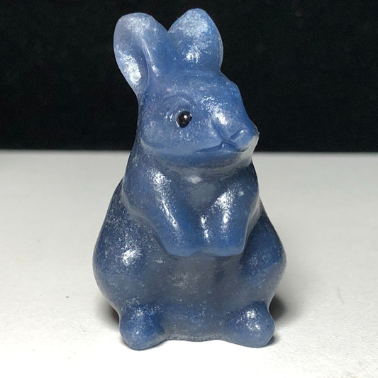 Unusual Blue Aventurine Rabbit, 40mm Tall, 20g (Blue, Black)