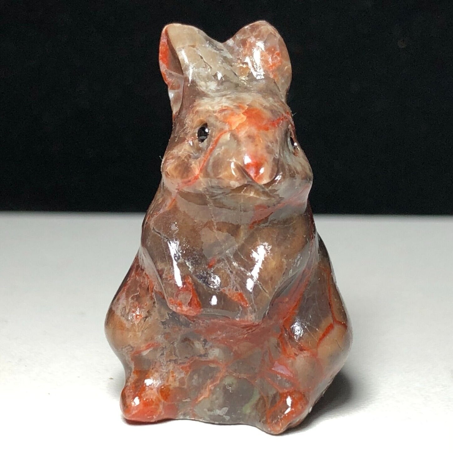 Unusual Jasper Rabbit, 40mm Tall, 20g (Gray, Red, Black)