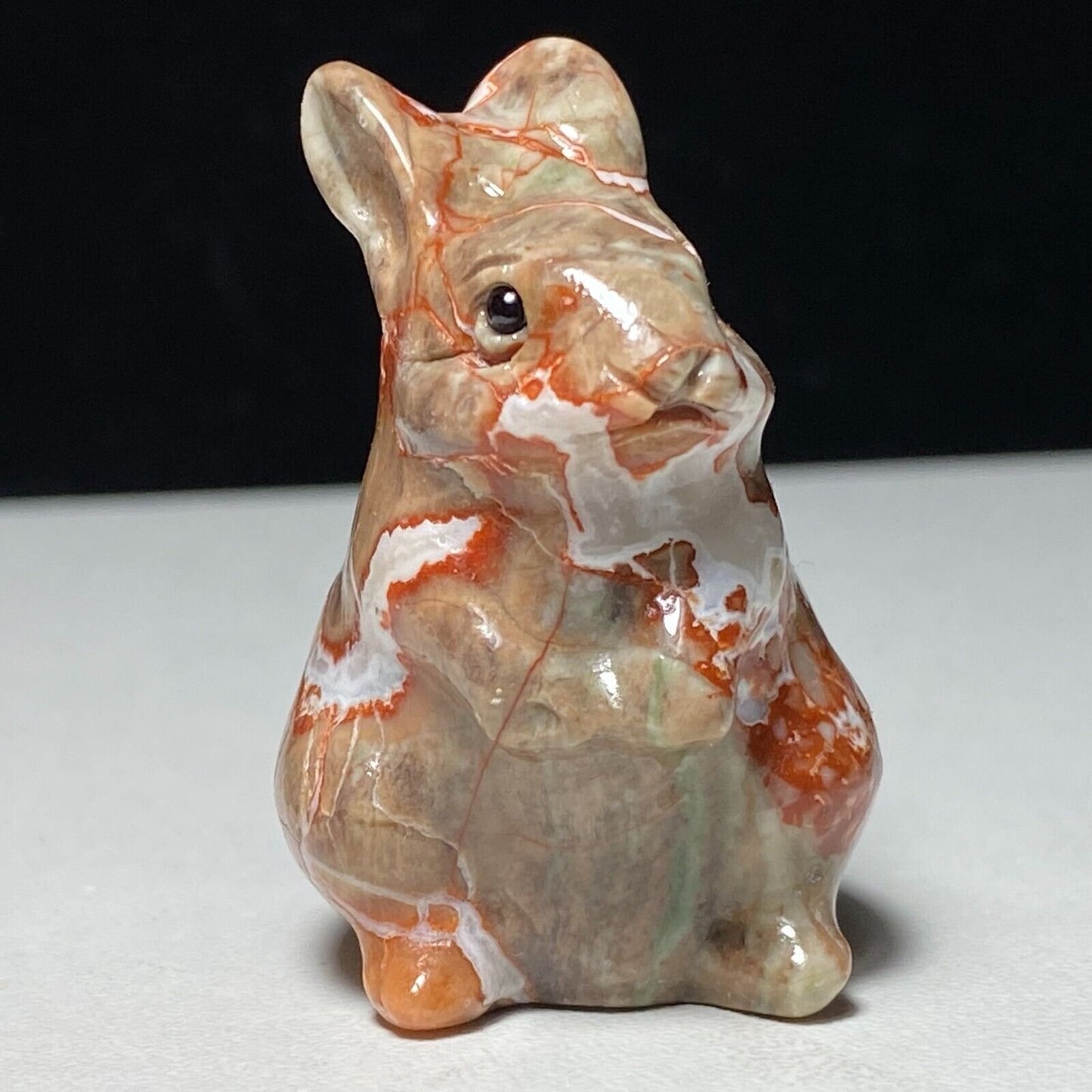 Rare Jasper Rabbit, 40mm Tall, 20g (Gray, White, Red)