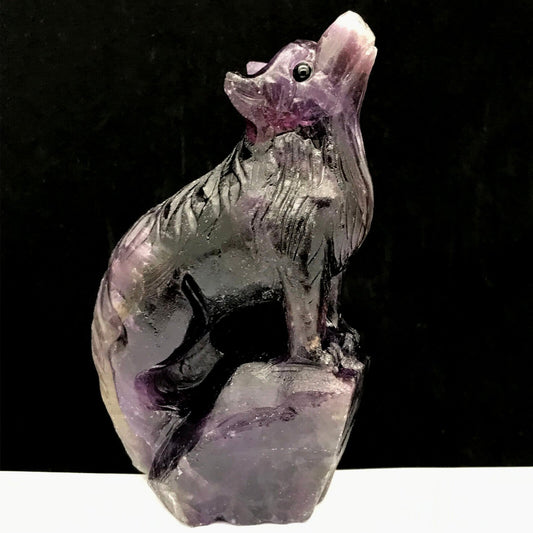 Stunning Amethyst Wolf with Solid Crystals, 106mm Tall, 258g (Purple, Clear, White)