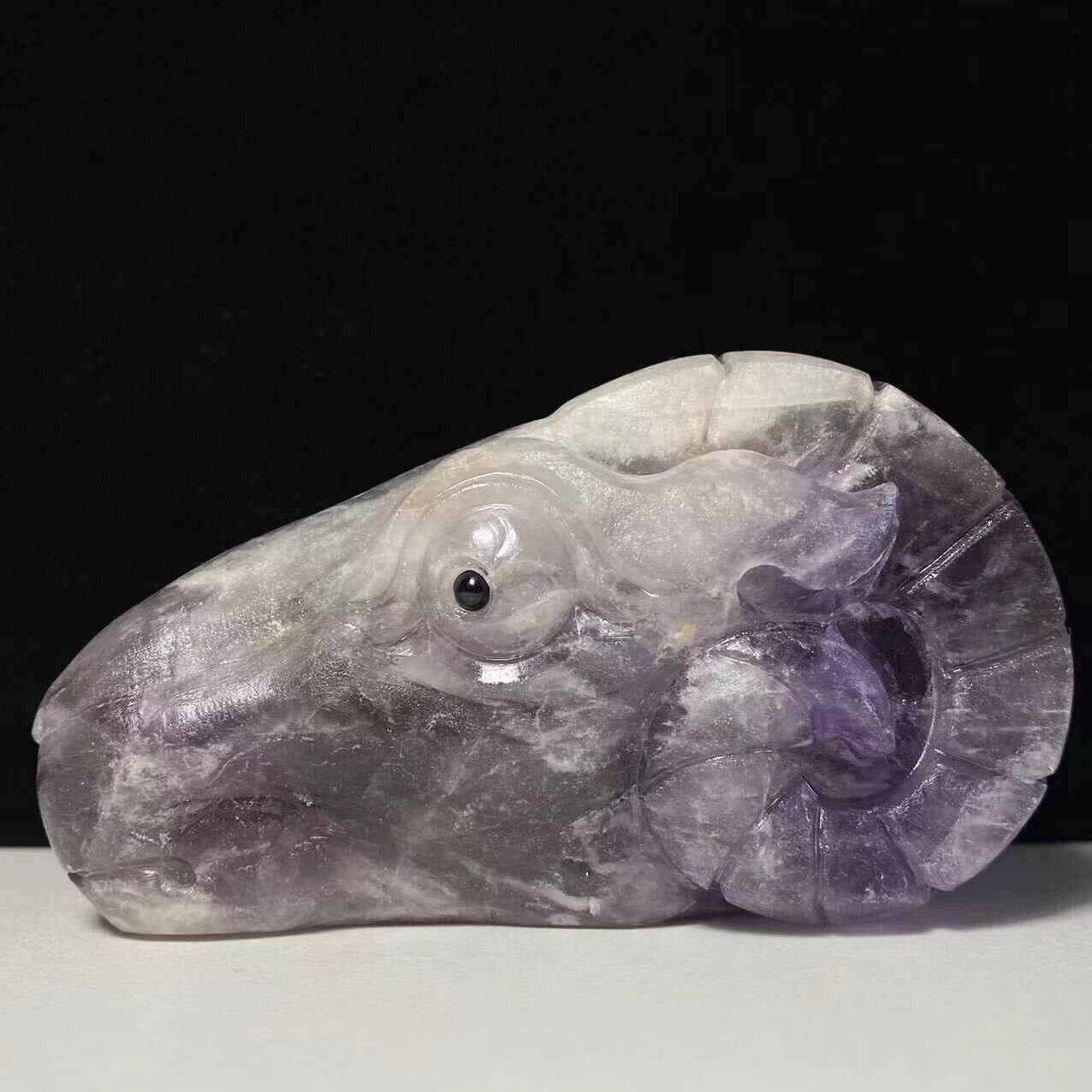 Stunning Amethyst Ram Sheep with Solid Crystals, 60mm Tall, 494g (Purple, White, Gray)