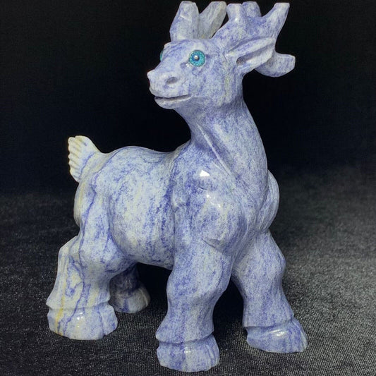 Rare Blue Aventurine Elk Deer, 119mm Tall, 404g (Blue, Gray, White)