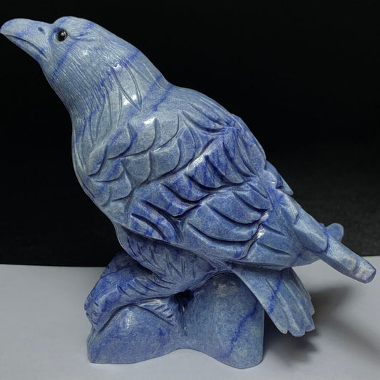 Epic Blue Aventurine Crow, 109mm Tall, 490g (Blue, Gray)