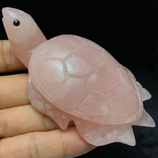 Unusual Rose Quartz Sea Turtle Sea Turtle with Solid Crystals, 31mm Tall, 159g (Pink, Red, Clear)