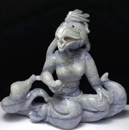 Exquisite Blue Aventurine Anthro Kitsune Tengu, 107mm Tall, 305g (Blue, Gray)