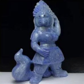 Stunning Blue Aventurine Anthro Kitsune Tengu, 127mm Tall, 293g (Blue, Gray)