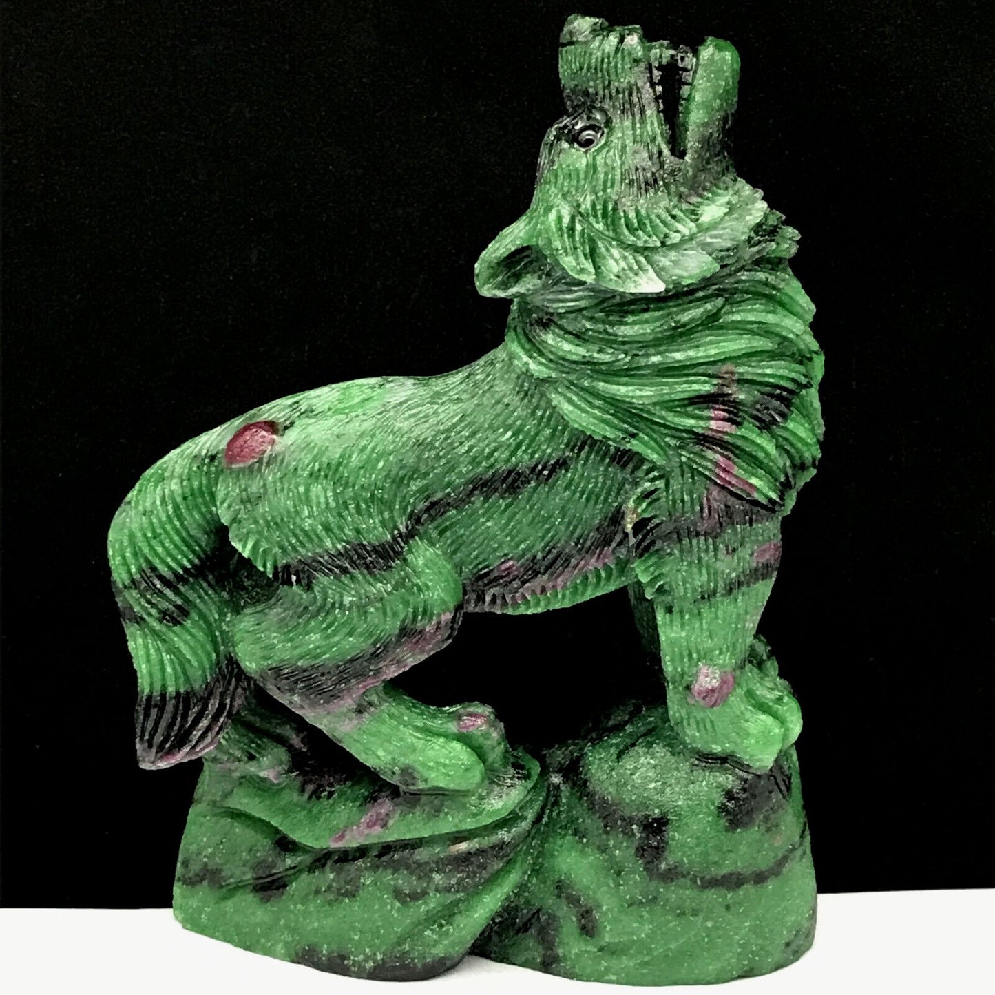 Epic Anyolite Wolf with Ruby Crystals, 133mm Tall, 601g (Green, Purple, Red, Black)