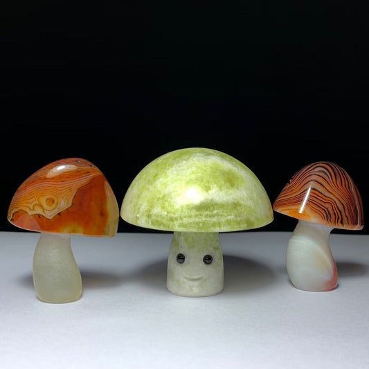 Common Agate Mushroom with Solid Crystals, 29mm Tall, 60g (Red, Orange, Yellow, White)