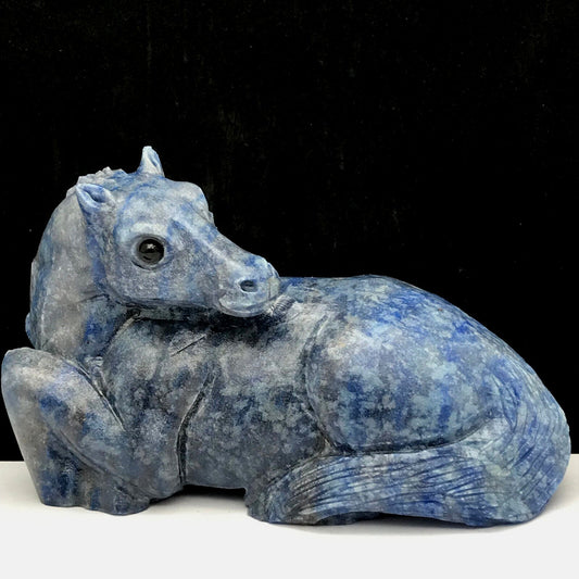 Rare Blue Dot Jasper Horse, 65mm Tall, 396g (Blue, Gray, White)