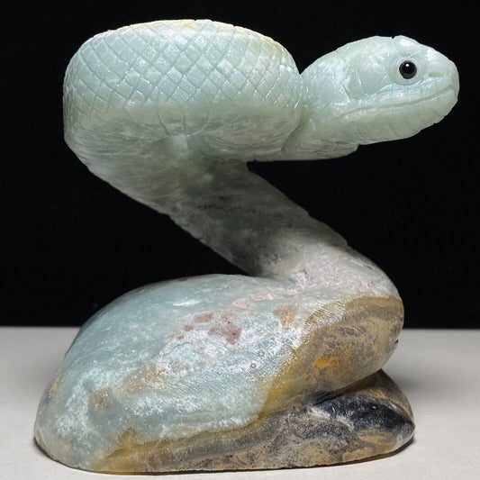 Stunning Amazonite Snake with Geodic Quartz Crystals, 79mm Tall, 434g (Blue, Yellow, White)