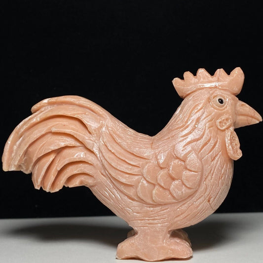 Rare Dolomitic Marble Rooster, 76mm Tall, 304g (Orange, Pink)