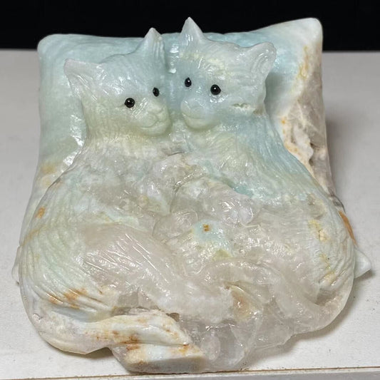 Rare Amazonite Cat, 49mm Tall, 365g (Blue, Yellow, Brown)