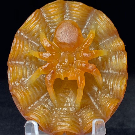 Stunning Fire Agate Spider with Solid Crystals, 29mm Tall, 48g (Orange, Yellow, Red)