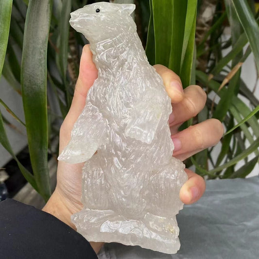 Rare Quartz Polar Bear with Solid Crystals, 137mm Tall, 545g (Clear, White)