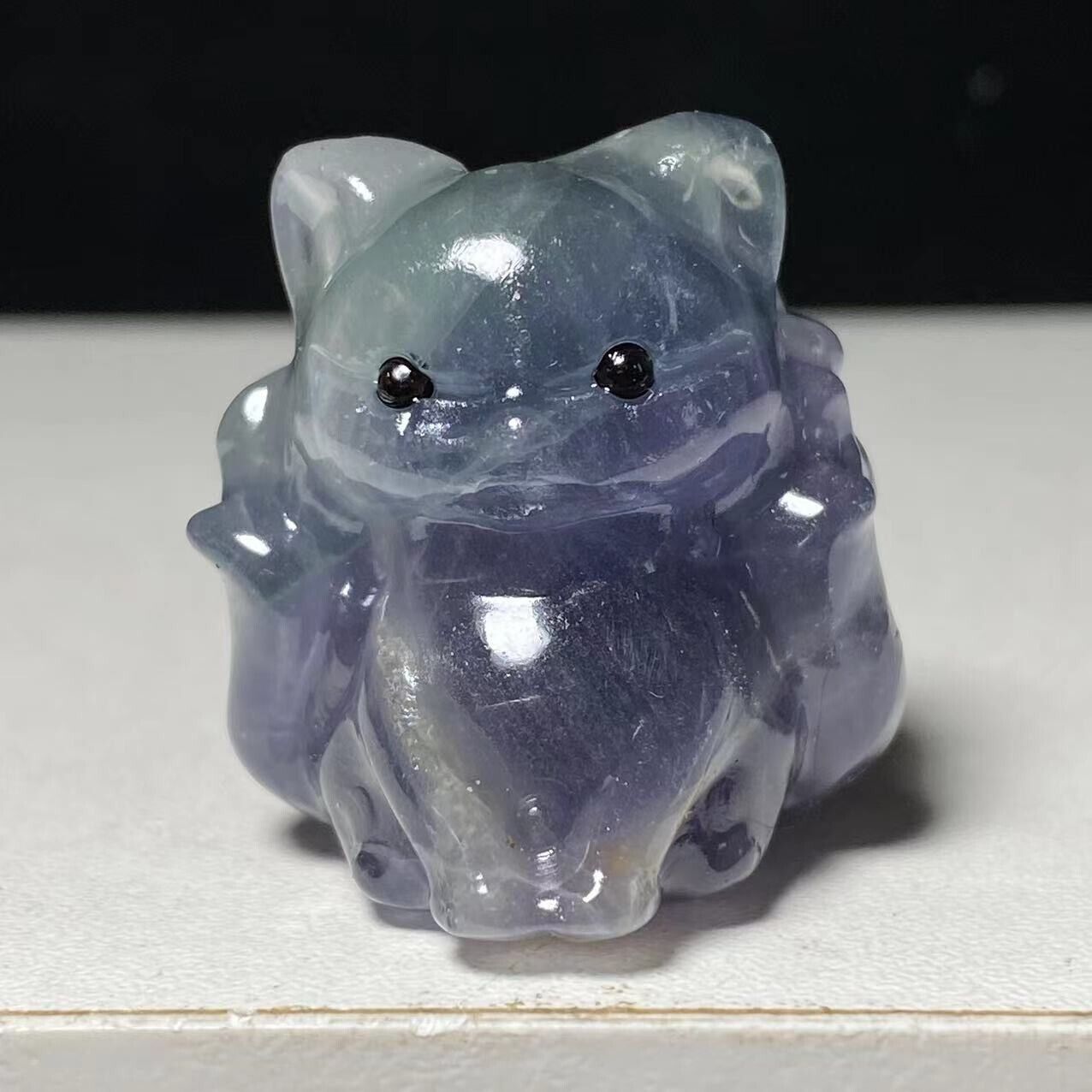 Rare Fluorite Sit Kitsune with Solid Crystals, 32mm Tall, 37g (Purple, Green)