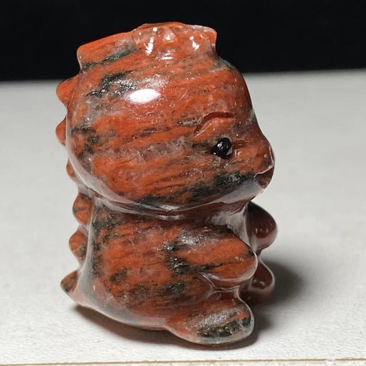 Unusual Red Seseme Jasper Baby Dinosaur, 34mm Tall, 28g (Red)