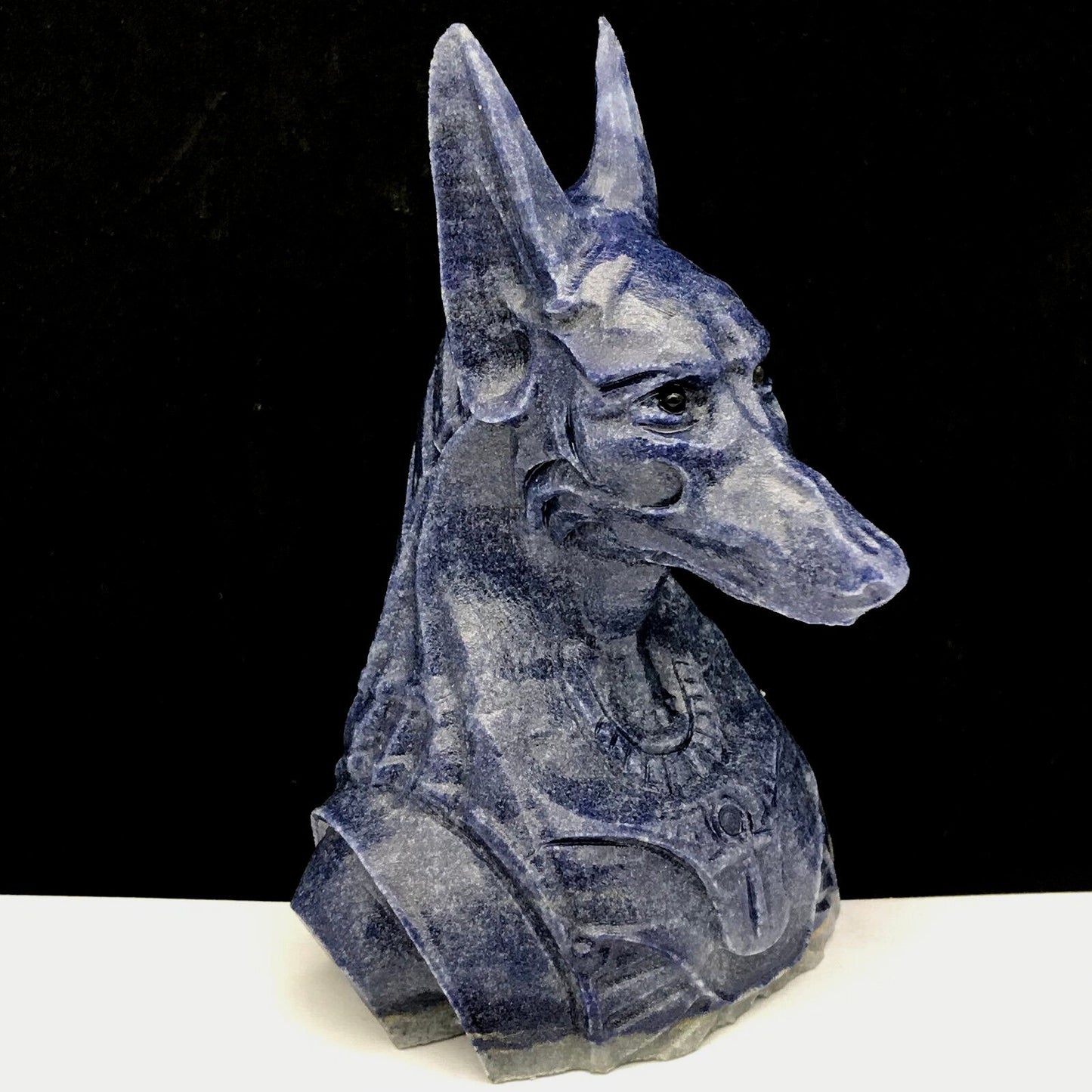 Stunning Blue Aventurine Anubis, 97mm Tall, 255g (Blue, Gray, White)