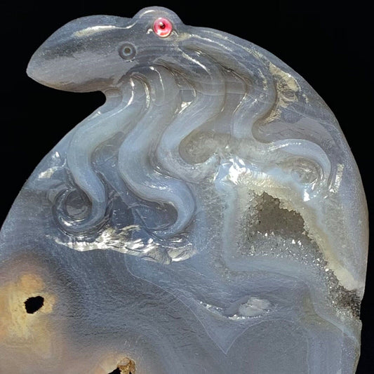 Stunning Agate Octopus with Quartz Crystals, 114mm Tall, 248g (Purple, Clear)