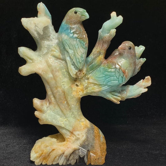 Exquisite Amazonite Bird with Geodic Quartz Crystals, 159mm Tall, 833g (Blue, Green, Purple, Red, Yellow, Brown)