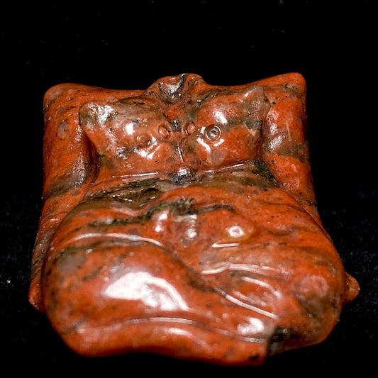 Unusual Red Seseme Jasper Snuggle Cat, 22mm Tall, 30g (Red, Gray)