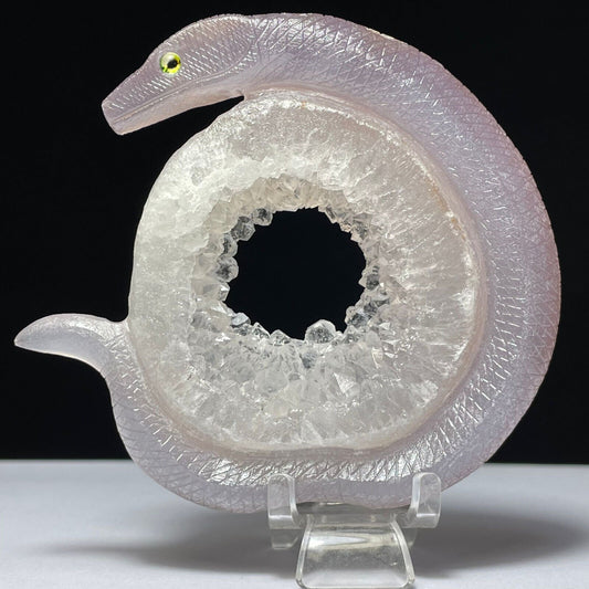 Precious Agate Snake with Quartz Crystals, 86mm Tall, 158g (Purple, Clear)